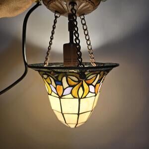 Vintage Tiffany Style Ceiling Light Shade Slag Stained Glass Metal 8" Diam